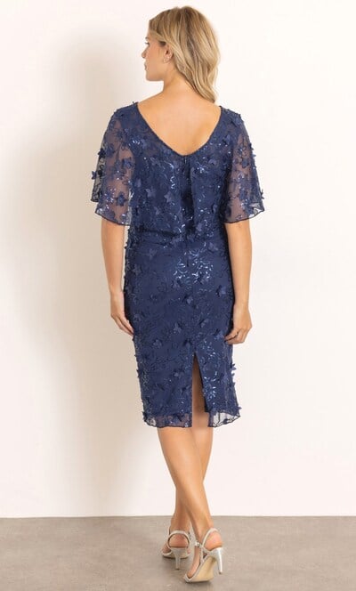 Cape Sleeve Floral Sequin Midi Dress