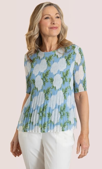 Anna Rose Bouquet Print Pleated Top