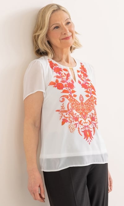 Anna Rose Embellished Placement Print Top