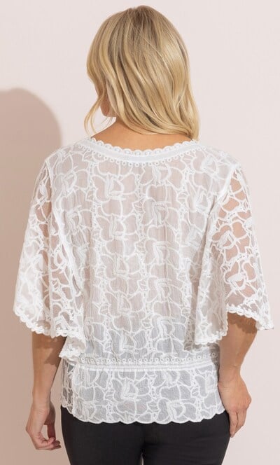 Cape Sleeve Embroidered Cotton Top