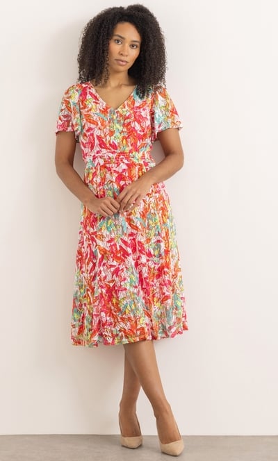 Leaf Printed Floral Lace Dress