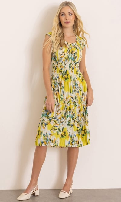 Botanical Print Pleated Dress
