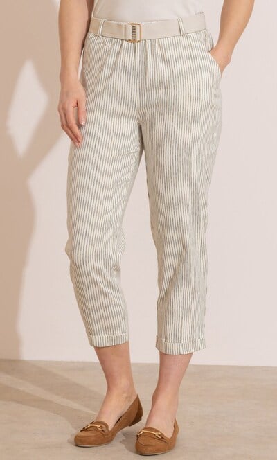 Cropped Tapered Pull On Striped Trousers