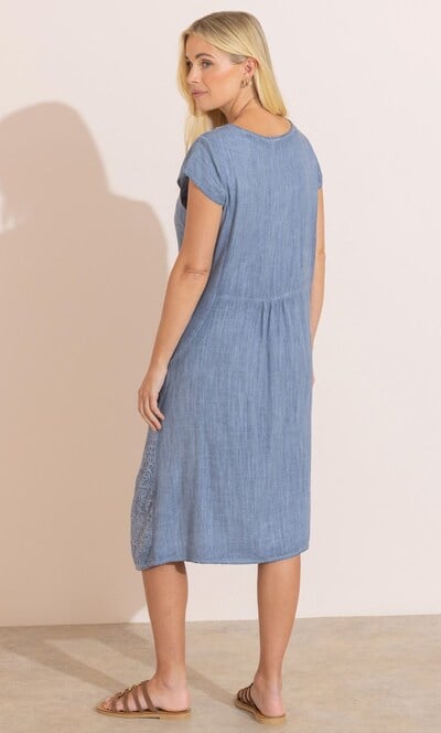 Embroidered Linen Blend Midi Dress