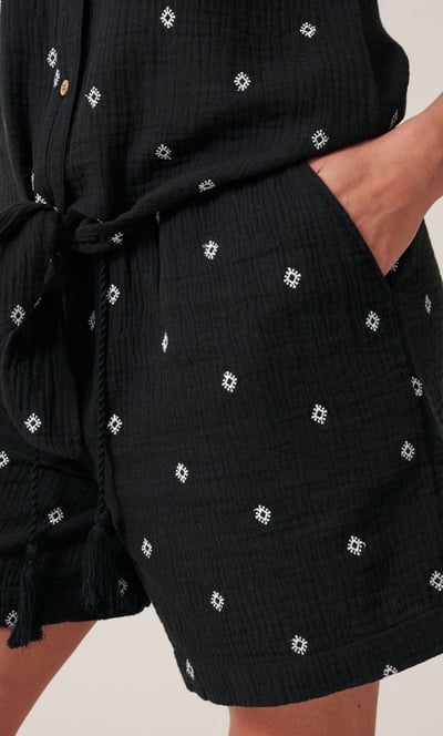 Embroidered Textured Cotton Pull On Shorts