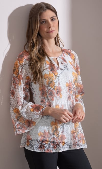 Pleated Lace Printed Top