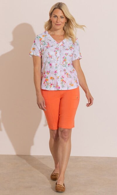 Anna Rose Garden Print Short Sleeve Blouse