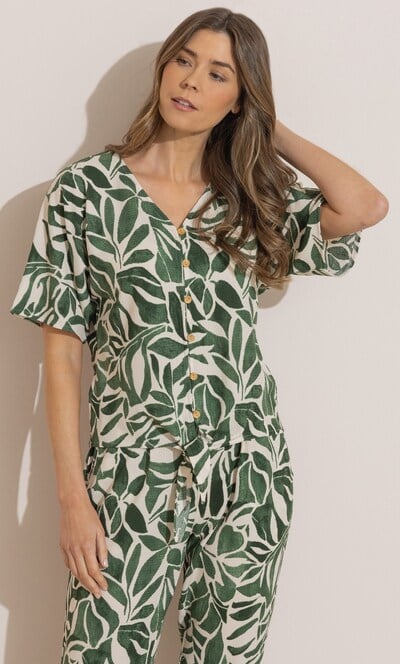 Printed Tie Front Top