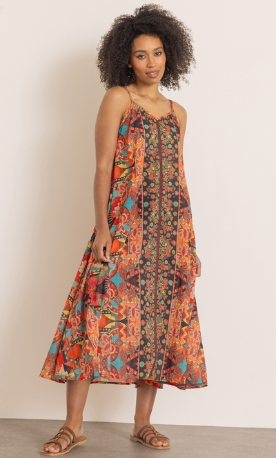Printed Cotton Trapeze Maxi Dress