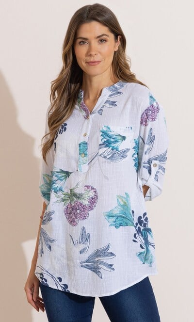 Garden Print Cotton Tunic Top