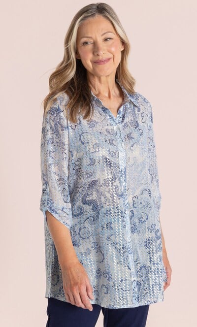 Anna Rose Shimmer Paisley Printed Blouse