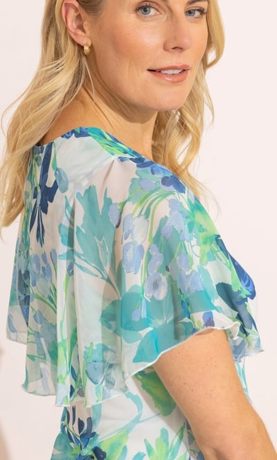 Anna Rose Bias Cut Cape Sleeve Printed Dress