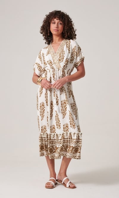 Embellished Printed Midi Dress