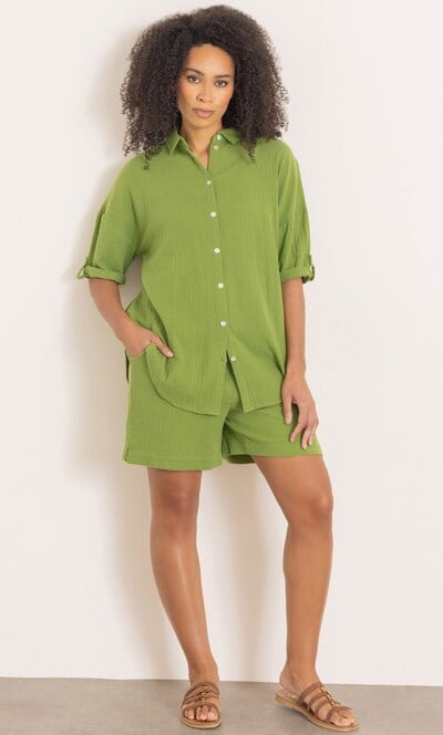 Soft Cotton Drop Shoulders Green Checks Shirt