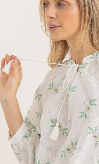 Floral Print And Embroidered Top