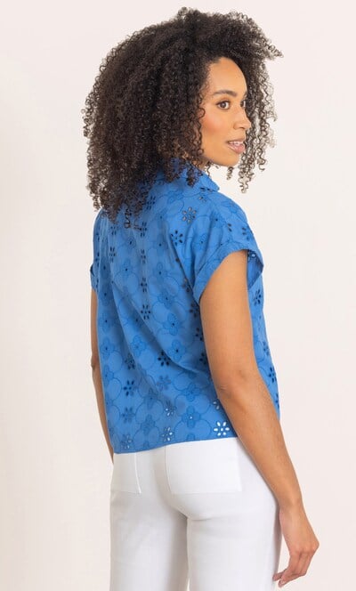 Embroidered Tie Front Cotton Shirt