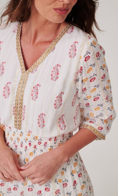 Floral Printed Folk Style Maxi Dress