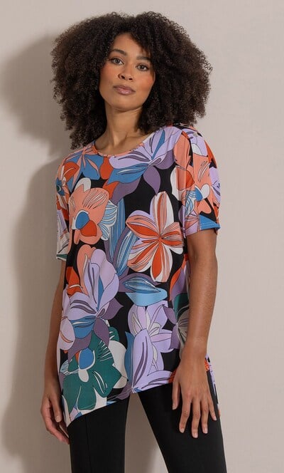 Bold Floral Printed Asymmetric Top