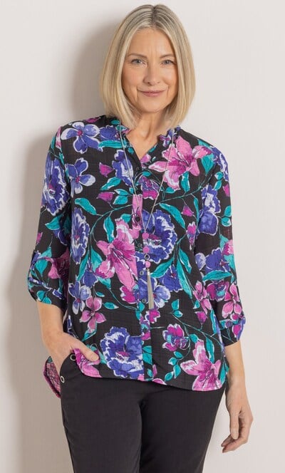 Anna Rose Floral Print Blouse With Necklace