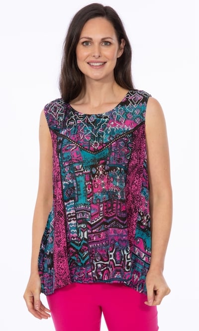Sleeveless Panelled Embellished Print Top