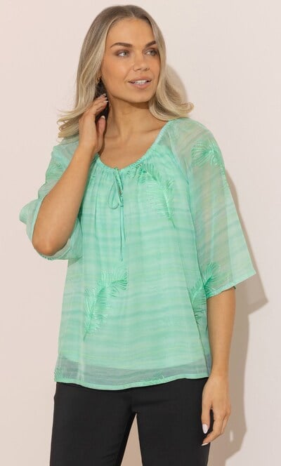 Embroidered Tie Neck Top