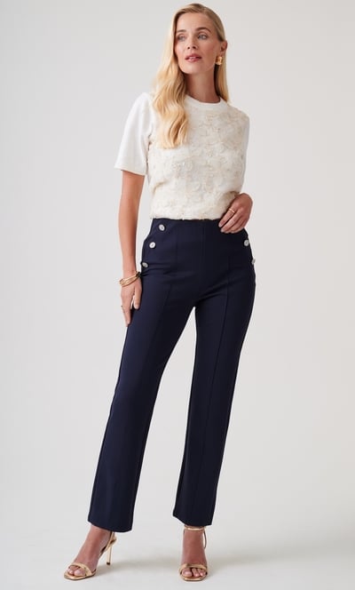 Embellished Straight Leg Pull On Trousers