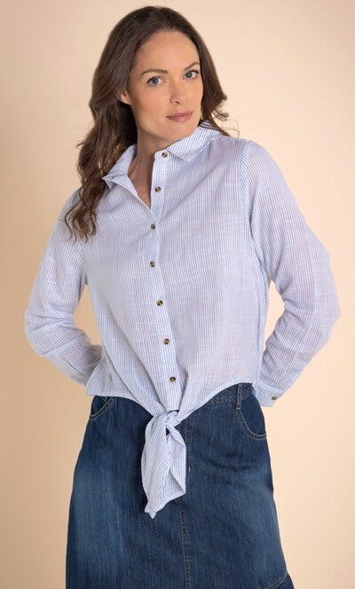Striped Tie Front Cotton Shirt