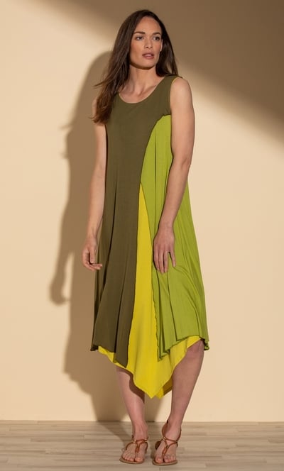 Sleeveless Layered Dip Hem Jersey Midi Dress