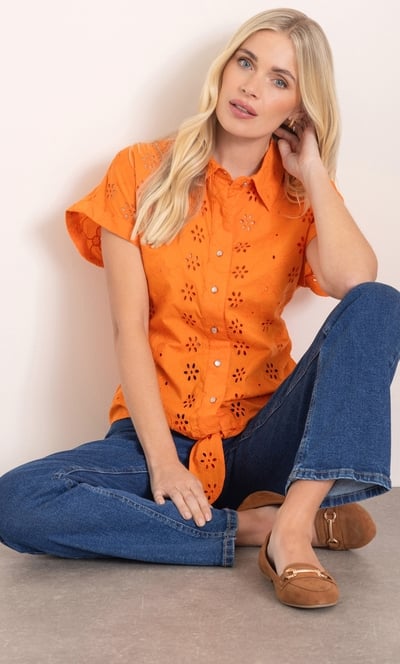 Embroidered Tie Front Cotton Shirt