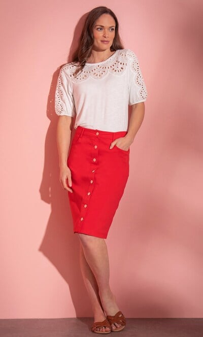Button Front Stretch Skirt
