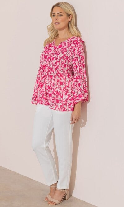 Floral Print Pleated Ruffle Top