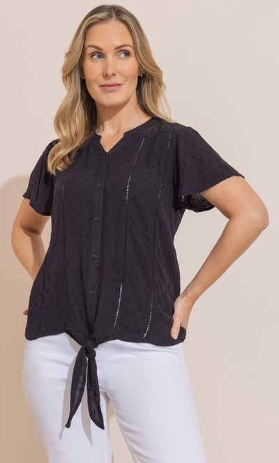 Lace Trim Tie Front Blouse