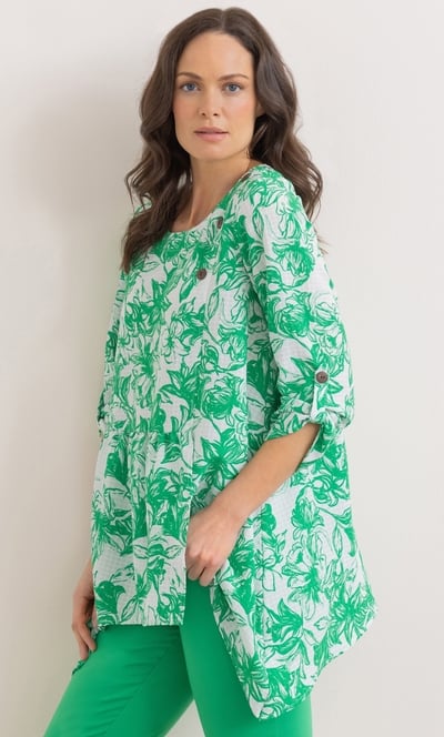 Botanical Printed Dip Hem Tunic Top