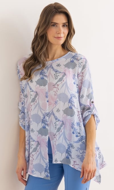 Botanical Printed Dip Hem Tunic Top