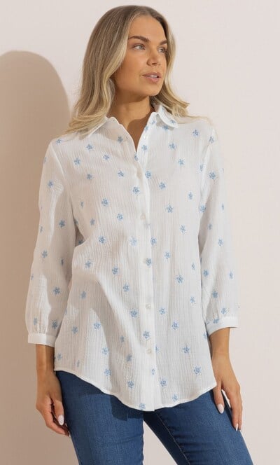 Floral Embroidered Textured Cotton Blouse
