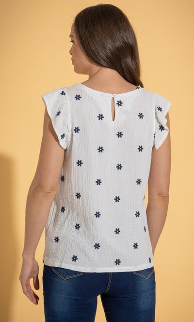 Floral Embroidered Textured Cotton Top