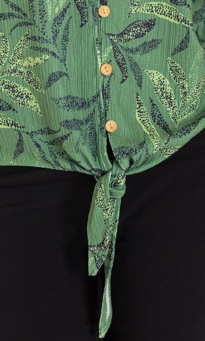 Leaf Print Tie Front Blouse