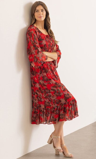 Floral Print Pleated Midi Dress