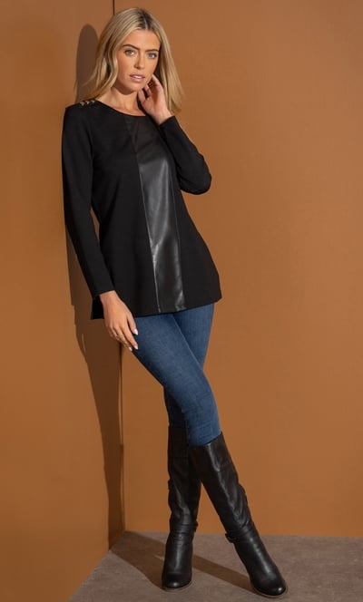 Faux Leather And Ponte Tunic Top