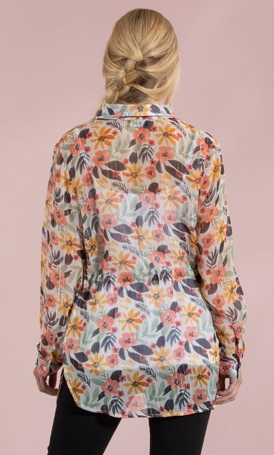 Botanical Print Semi Sheer Shirt