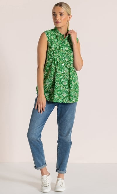Sleeveless Printed Button Top