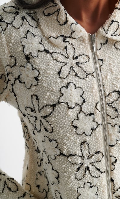 Anna Rose Embellished Zip Boucle Jacket