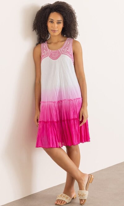 Embroidered Ombre Sleeveless Cotton Dress