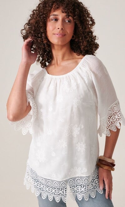Floral Embroidery and Crochet Top