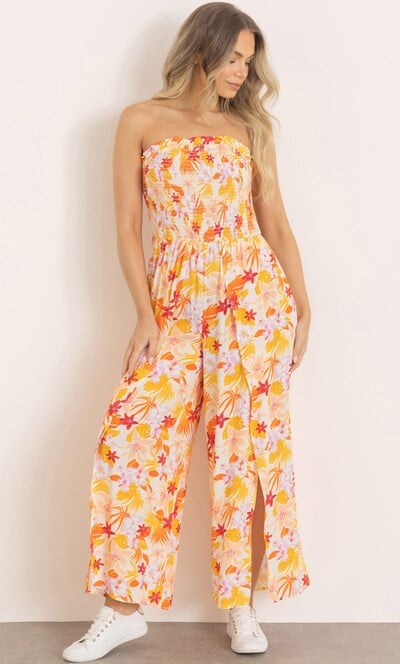 Floral Print Smocked Bandeau Jumpsuit