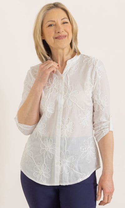 Anna Rose Embellished Floral Cotton Blouse
