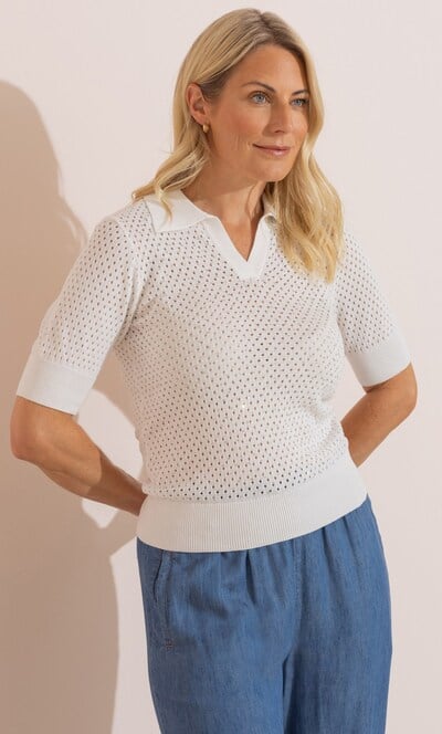 Anna Rose Embellished Eyelet Knit Top
