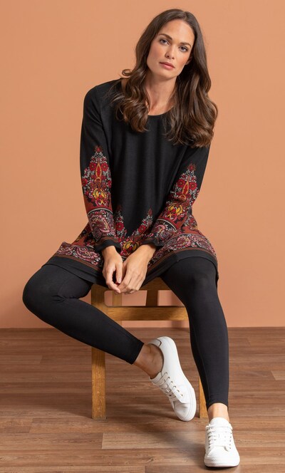 Paisley Border Print Knit Tunic