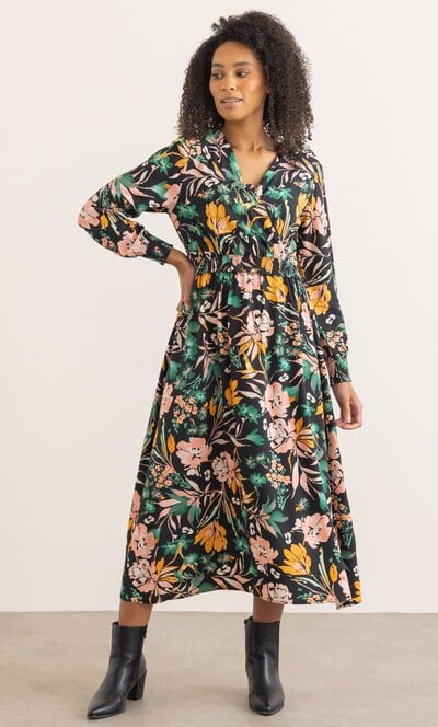 Bouquet Printed Long Sleeve Midaxi Dress