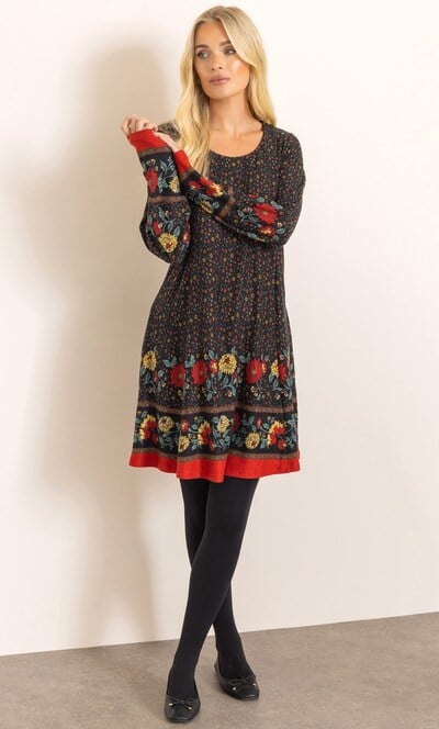 Border Print Knitted Tunic Top